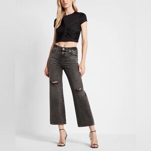 Express Mid Rise Black Ripped 90’s Ankle Boot Jeans